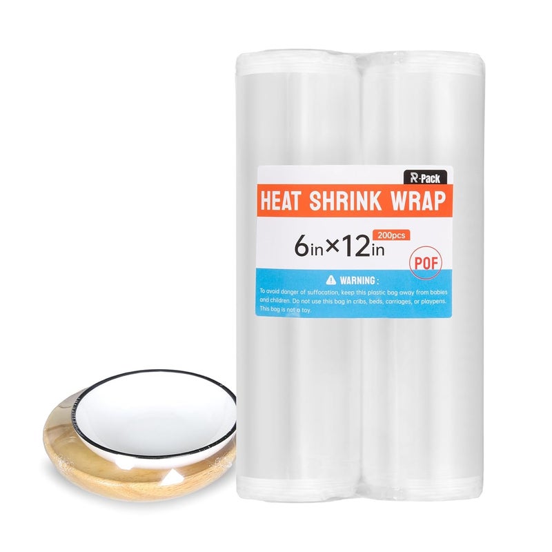 R-PACK Heat Shrink Bags, 200 Pieces 6x12" Heat Shrink Wrap for Book, Bath Bombs, Bags, Jars and Homemade DIY Projects - Image 1